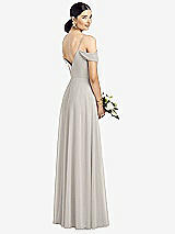 Rear View Thumbnail - Oyster Cold-Shoulder V-Back Chiffon Maxi Dress