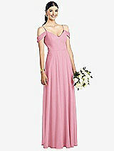 Front View Thumbnail - Peony Pink Cold-Shoulder V-Back Chiffon Maxi Dress