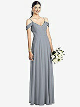 Front View Thumbnail - Platinum Cold-Shoulder V-Back Chiffon Maxi Dress