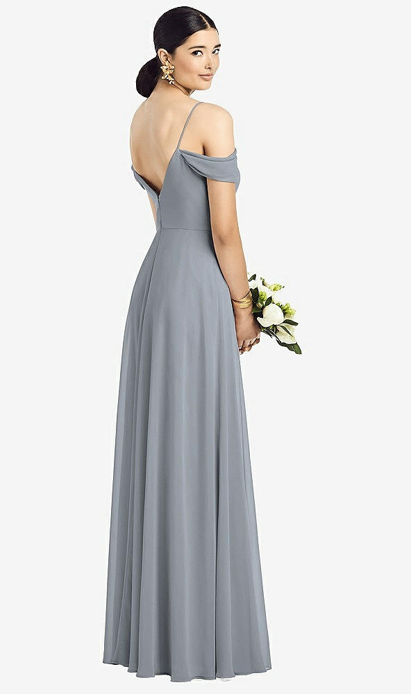 Back View - Platinum Cold-Shoulder V-Back Chiffon Maxi Dress