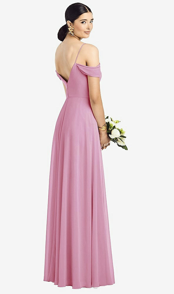 Back View - Powder Pink Cold-Shoulder V-Back Chiffon Maxi Dress