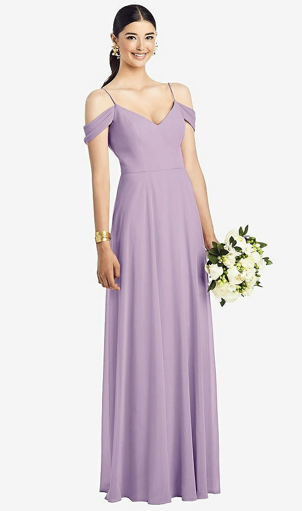 Front View - Pale Purple Cold-Shoulder V-Back Chiffon Maxi Dress