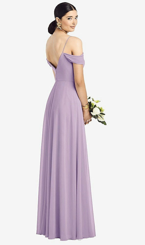 Back View - Pale Purple Cold-Shoulder V-Back Chiffon Maxi Dress