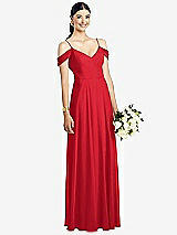 Front View Thumbnail - Parisian Red Cold-Shoulder V-Back Chiffon Maxi Dress