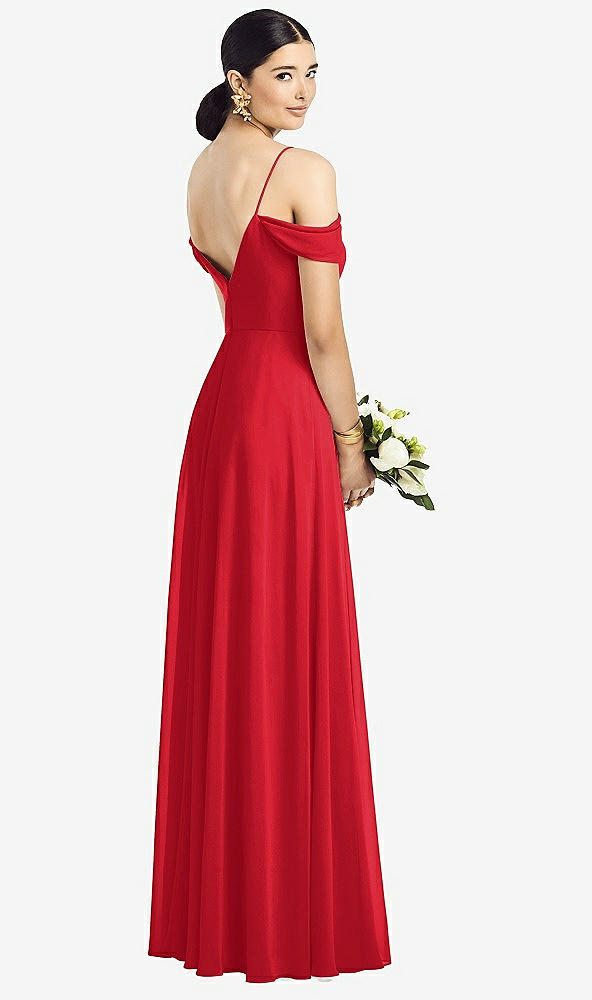 Back View - Parisian Red Cold-Shoulder V-Back Chiffon Maxi Dress