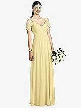 Front View Thumbnail - Pale Yellow Cold-Shoulder V-Back Chiffon Maxi Dress