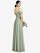 Rear View Thumbnail - Sage Cold-Shoulder V-Back Chiffon Maxi Dress