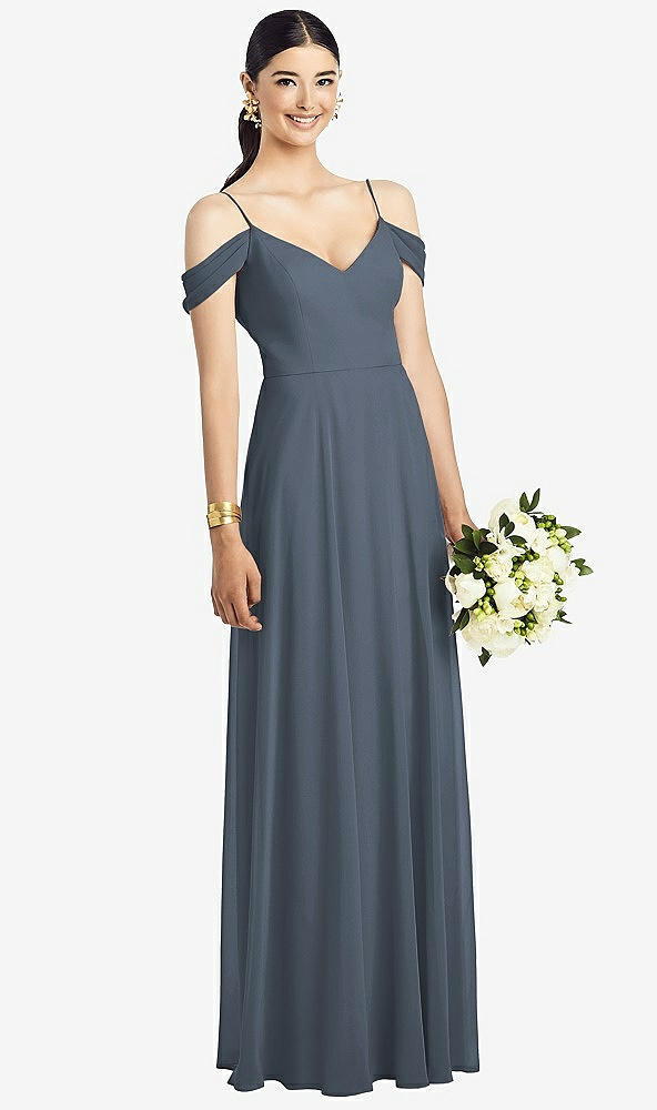 Front View - Silverstone Cold-Shoulder V-Back Chiffon Maxi Dress