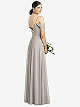 Rear View Thumbnail - Taupe Cold-Shoulder V-Back Chiffon Maxi Dress