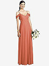 Front View Thumbnail - Terracotta Copper Cold-Shoulder V-Back Chiffon Maxi Dress