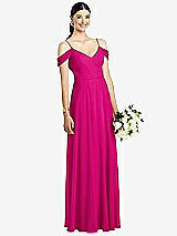 Front View Thumbnail - Think Pink Cold-Shoulder V-Back Chiffon Maxi Dress