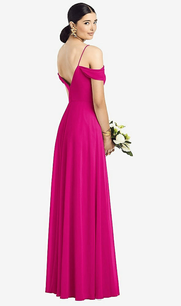 Back View - Think Pink Cold-Shoulder V-Back Chiffon Maxi Dress