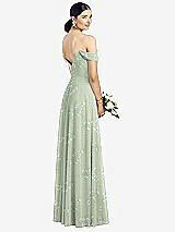 Rear View Thumbnail - Vintage Primrose Sage Cold-Shoulder V-Back Chiffon Maxi Dress