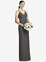 Rear View Thumbnail - Caviar Gray Draped Blouson Back Chiffon Maxi Dress