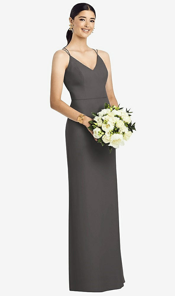 Back View - Caviar Gray Draped Blouson Back Chiffon Maxi Dress