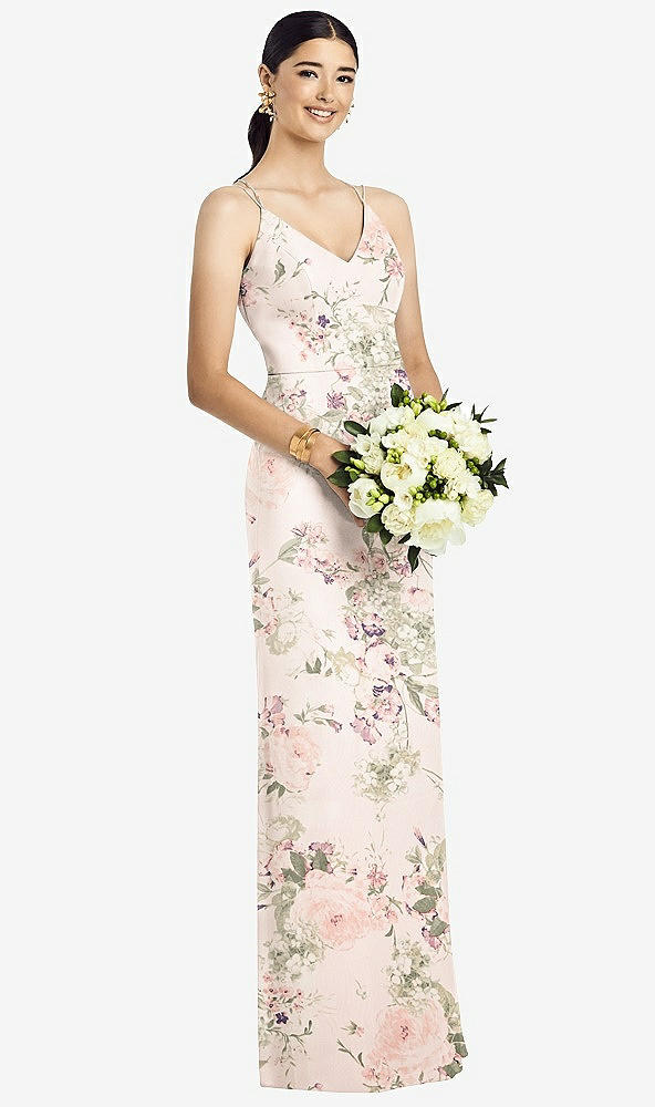 Back View - Blush Garden Draped Blouson Back Chiffon Maxi Dress