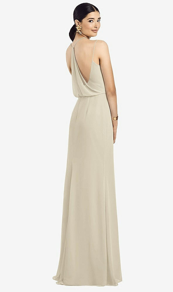 Front View - Champagne Draped Blouson Back Chiffon Maxi Dress