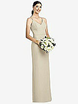 Rear View Thumbnail - Champagne Draped Blouson Back Chiffon Maxi Dress