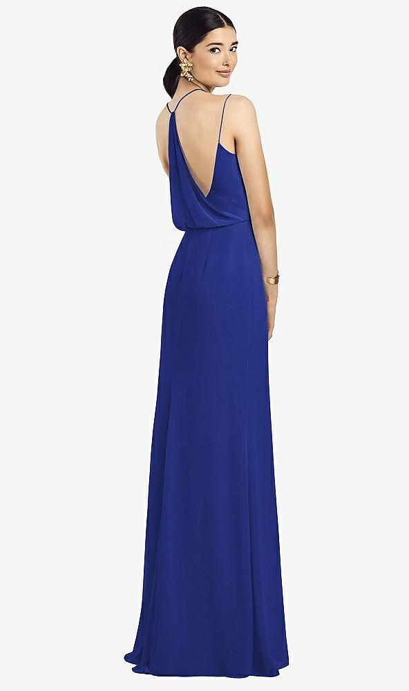 Front View - Cobalt Blue Draped Blouson Back Chiffon Maxi Dress