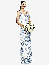 Rear View Thumbnail - Cottage Rose Dusk Blue Draped Blouson Back Chiffon Maxi Dress