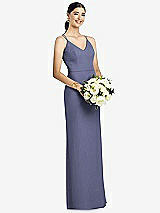 Rear View Thumbnail - French Blue Draped Blouson Back Chiffon Maxi Dress