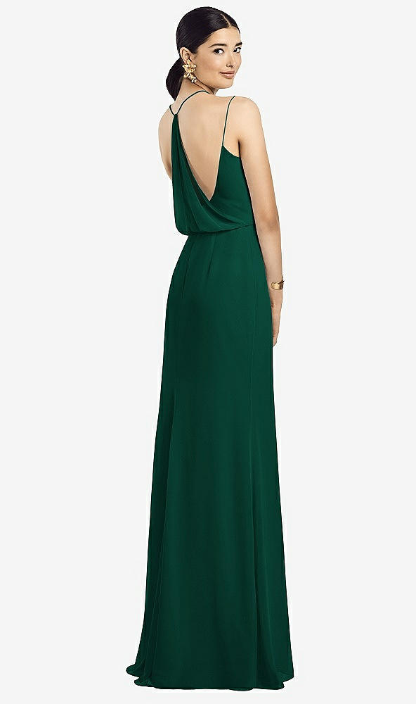 Front View - Hunter Green Draped Blouson Back Chiffon Maxi Dress