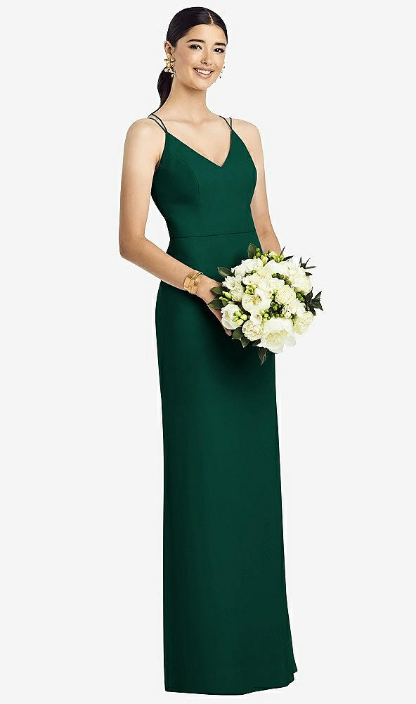 Back View - Hunter Green Draped Blouson Back Chiffon Maxi Dress