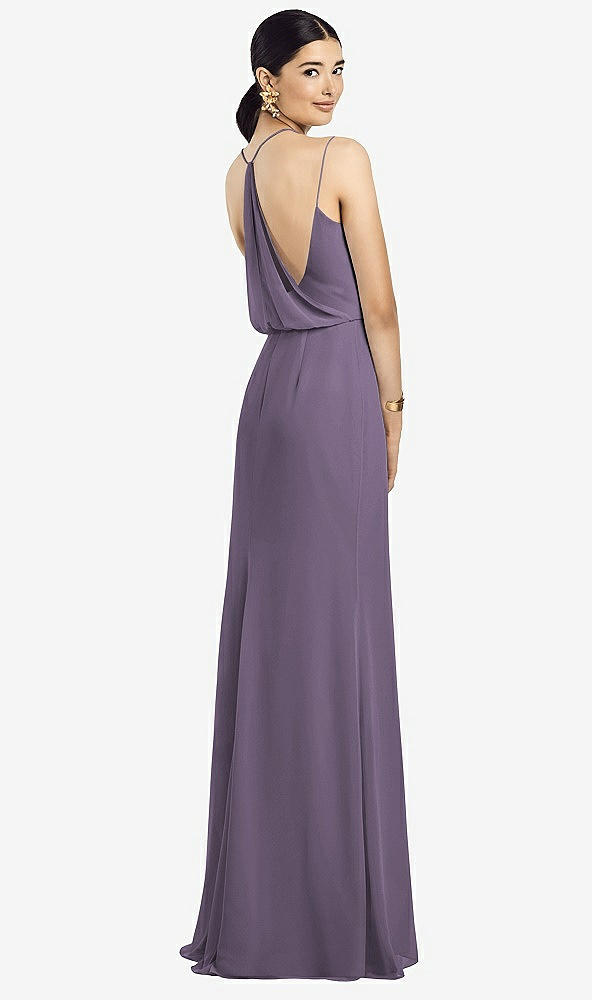 Front View - Lavender Draped Blouson Back Chiffon Maxi Dress