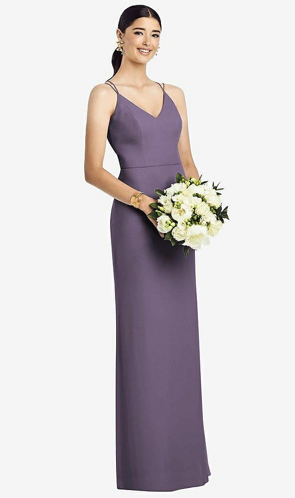 Back View - Lavender Draped Blouson Back Chiffon Maxi Dress