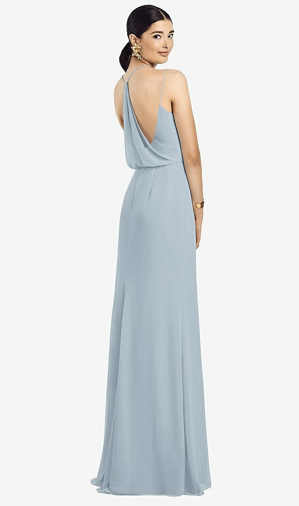 Front View - Mist Draped Blouson Back Chiffon Maxi Dress