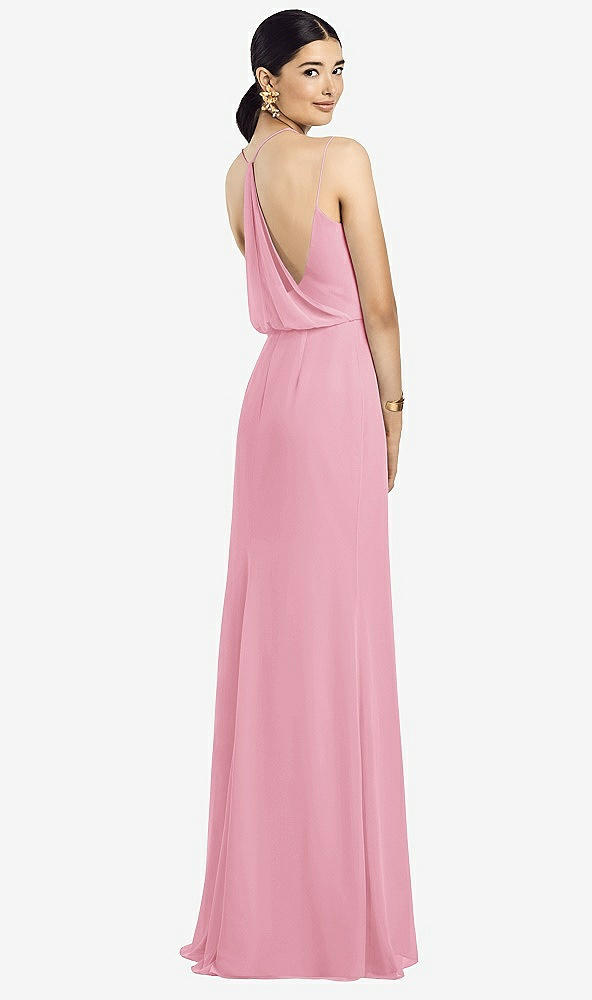 Front View - Peony Pink Draped Blouson Back Chiffon Maxi Dress