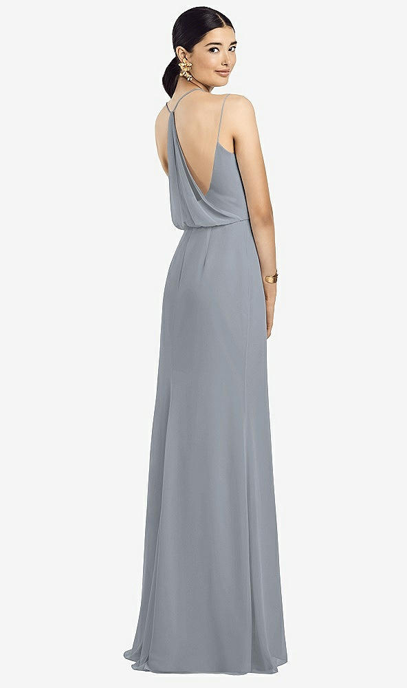 Front View - Platinum Draped Blouson Back Chiffon Maxi Dress