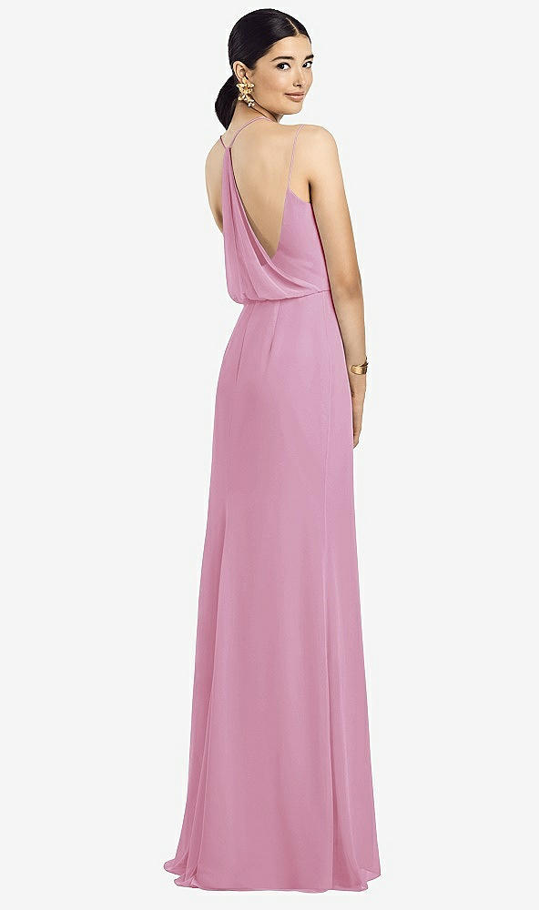 Front View - Powder Pink Draped Blouson Back Chiffon Maxi Dress