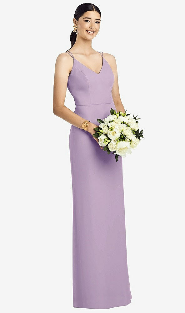 Back View - Pale Purple Draped Blouson Back Chiffon Maxi Dress