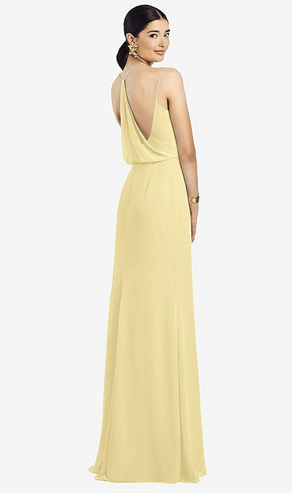 Front View - Pale Yellow Draped Blouson Back Chiffon Maxi Dress