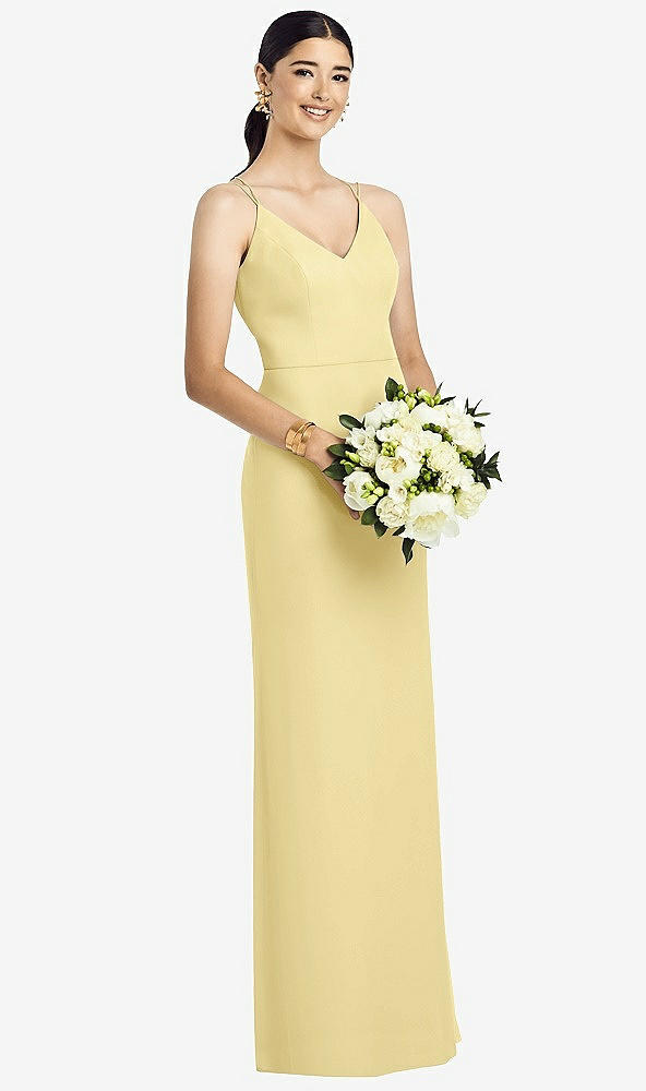 Back View - Pale Yellow Draped Blouson Back Chiffon Maxi Dress