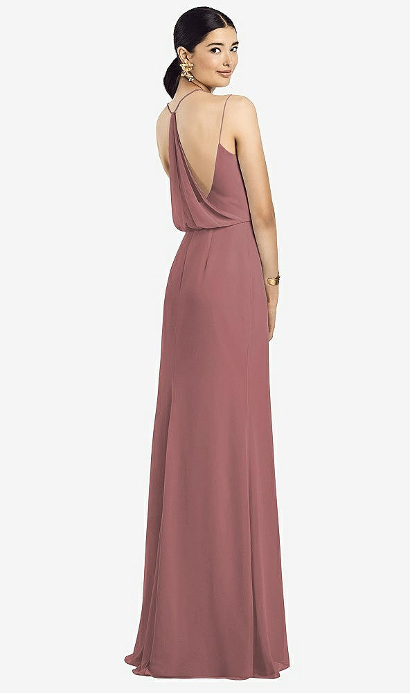 Front View - Rosewood Draped Blouson Back Chiffon Maxi Dress