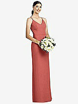 Rear View Thumbnail - Coral Pink Draped Blouson Back Chiffon Maxi Dress