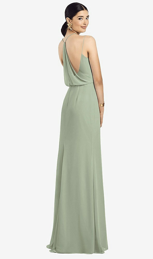 Front View - Sage Draped Blouson Back Chiffon Maxi Dress