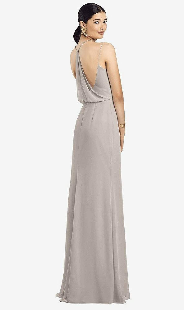 Front View - Taupe Draped Blouson Back Chiffon Maxi Dress