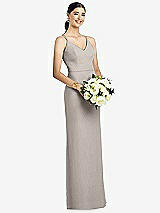 Rear View Thumbnail - Taupe Draped Blouson Back Chiffon Maxi Dress