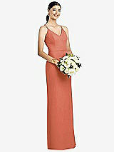 Rear View Thumbnail - Terracotta Copper Draped Blouson Back Chiffon Maxi Dress