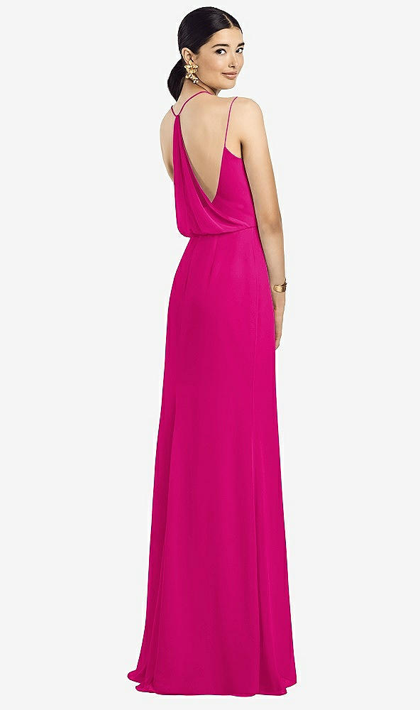 Front View - Think Pink Draped Blouson Back Chiffon Maxi Dress