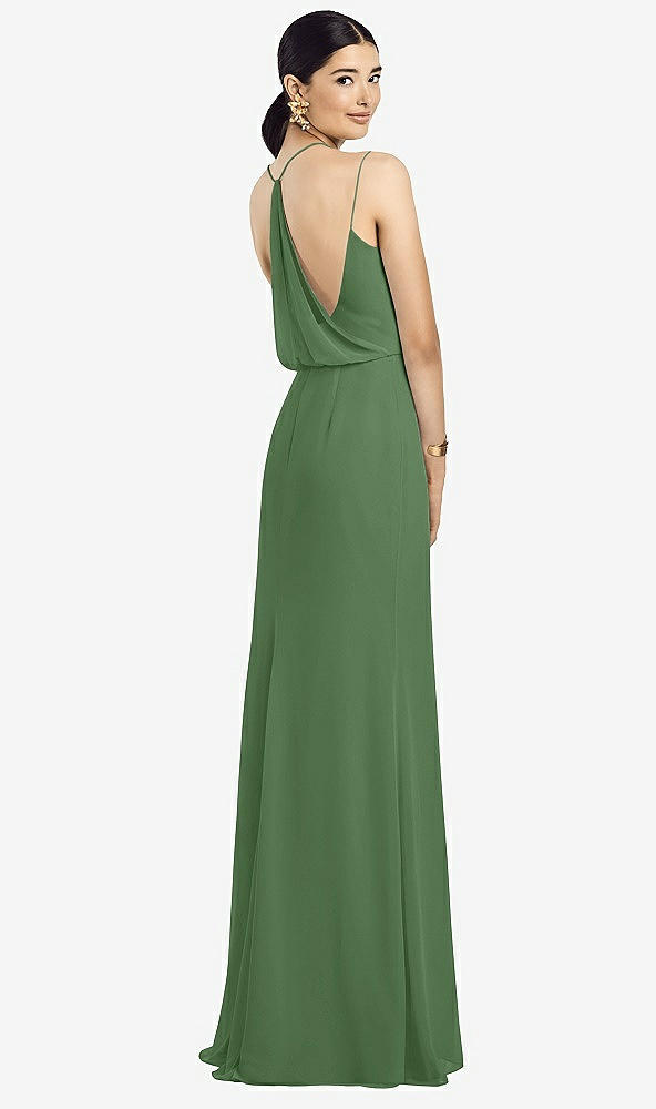 Front View - Vineyard Green Draped Blouson Back Chiffon Maxi Dress