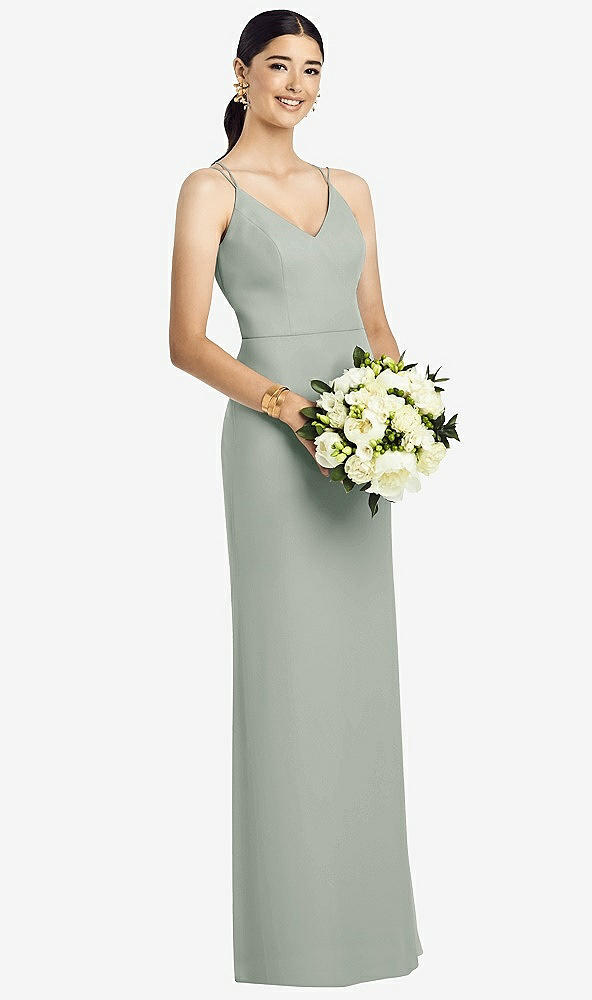 Back View - Willow Green Draped Blouson Back Chiffon Maxi Dress