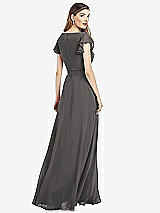 Rear View Thumbnail - Caviar Gray Flutter Sleeve Faux Wrap Chiffon Dress