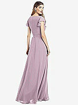 Rear View Thumbnail - Suede Rose Flutter Sleeve Faux Wrap Chiffon Dress