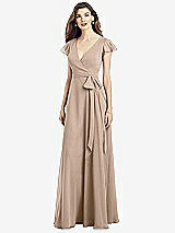 Front View Thumbnail - Topaz Flutter Sleeve Faux Wrap Chiffon Dress