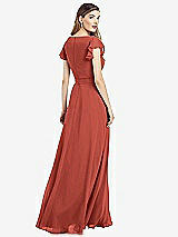 Rear View Thumbnail - Amber Sunset Flutter Sleeve Faux Wrap Chiffon Dress