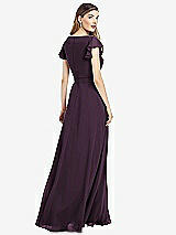 Rear View Thumbnail - Aubergine Flutter Sleeve Faux Wrap Chiffon Dress